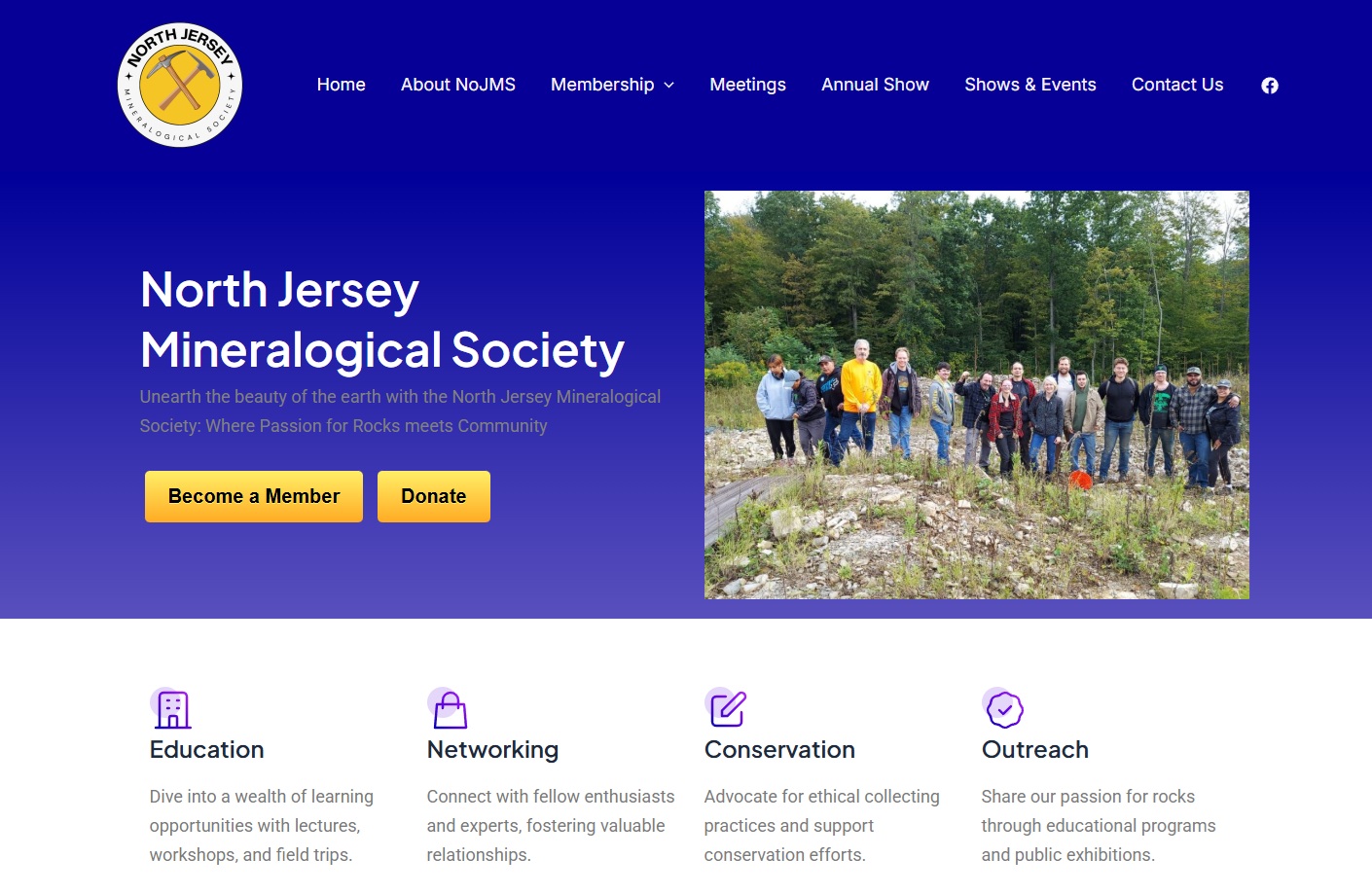 Screenshot thumbnail of the North Jersey Mineralogical Society website homepage
